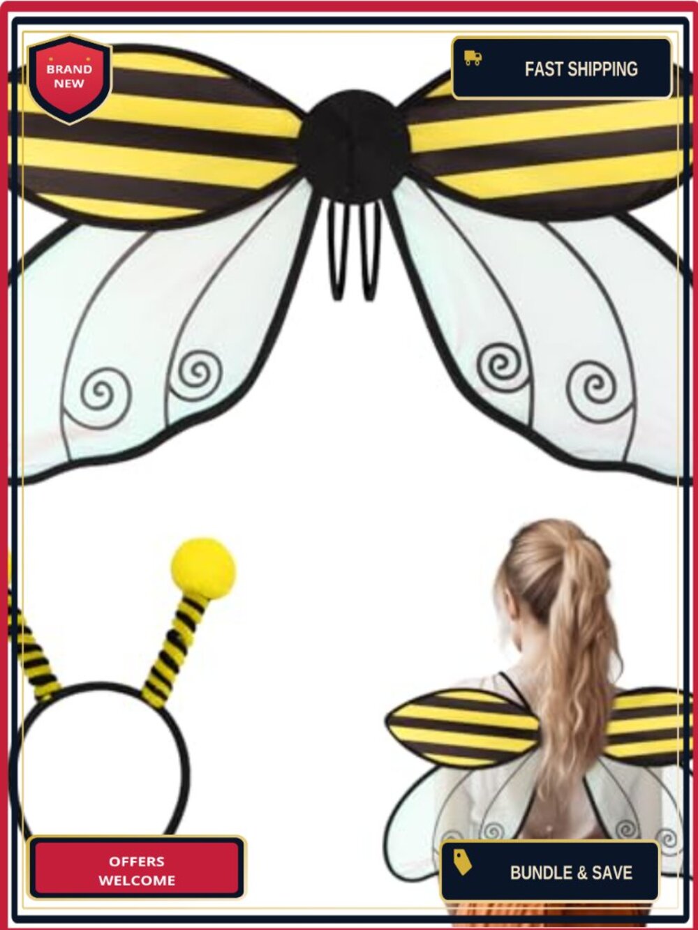 Fairy Wings Costume Accessory Cosplay Butterfly Ladybug Bee Angel Wings